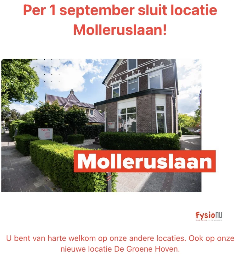 Per 1 september sluit locatie de Molleruslaan.